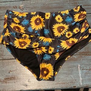 High waist sunflower bathing suit bottoms